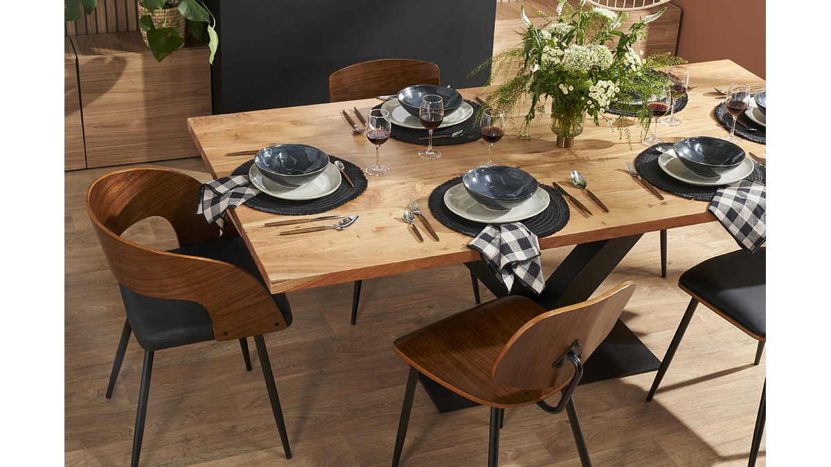 Table  manger rectangulaire industrielle en bois massif et mtal noir L200 cm VALLEY