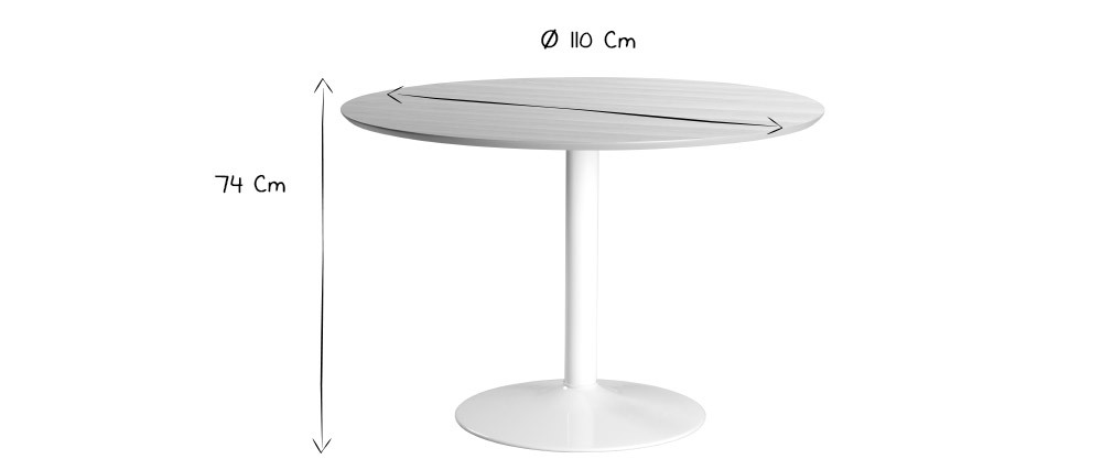 Table � manger ronde bois clair et m�tal blanc D110 cm KALI