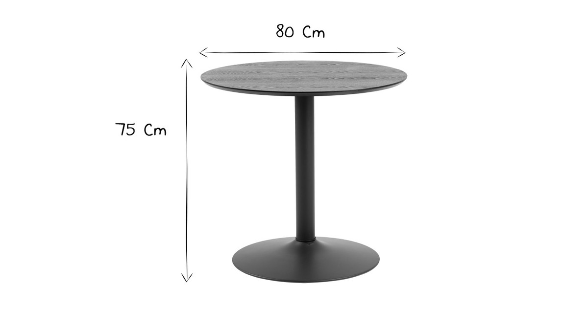 Table  manger ronde bois noir et mtal D80 cm KALI