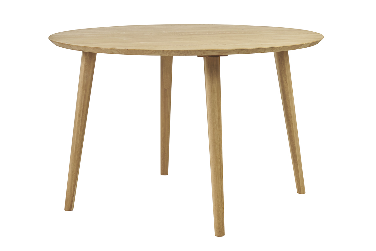 Table  manger ronde en bois clair chne massif D120 cm OKSANA