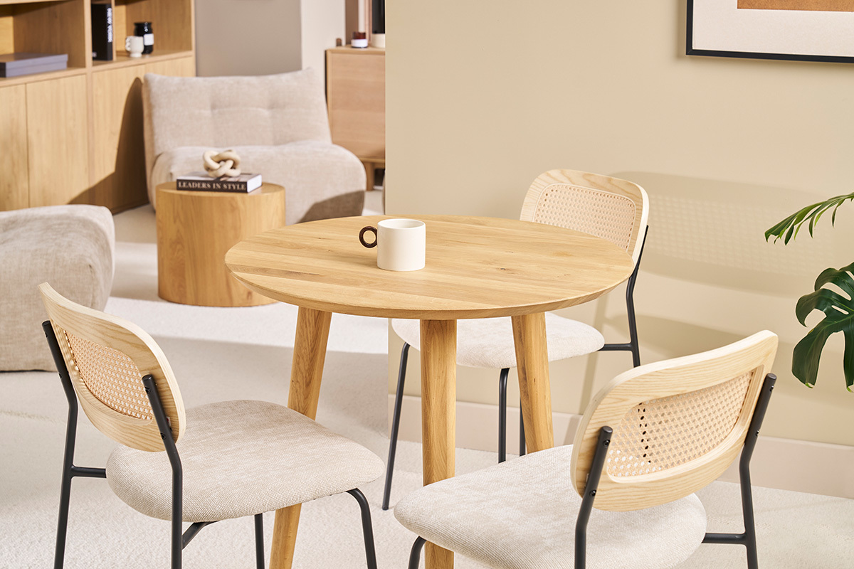 Table  manger ronde en bois clair chne massif D75 cm OKSANA