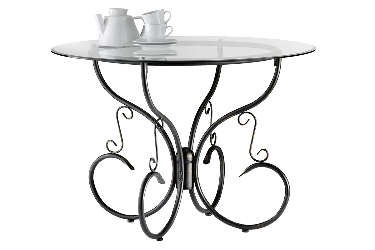 Table  manger ronde en verre et acier D110 cm Florence