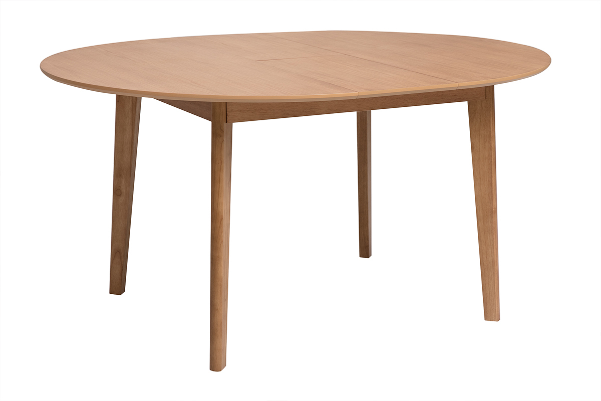 Table � manger ronde extensible avec rallonges int�gr�es en bois clair ch�ne L120-150 cm ANSEL