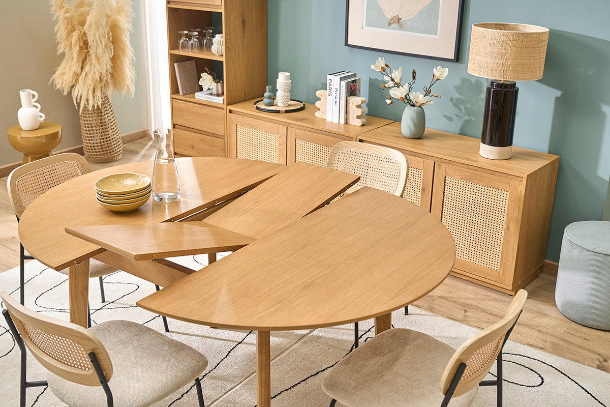 Table � manger ronde extensible en bois clair ch�ne L120-150 cm ANSEL