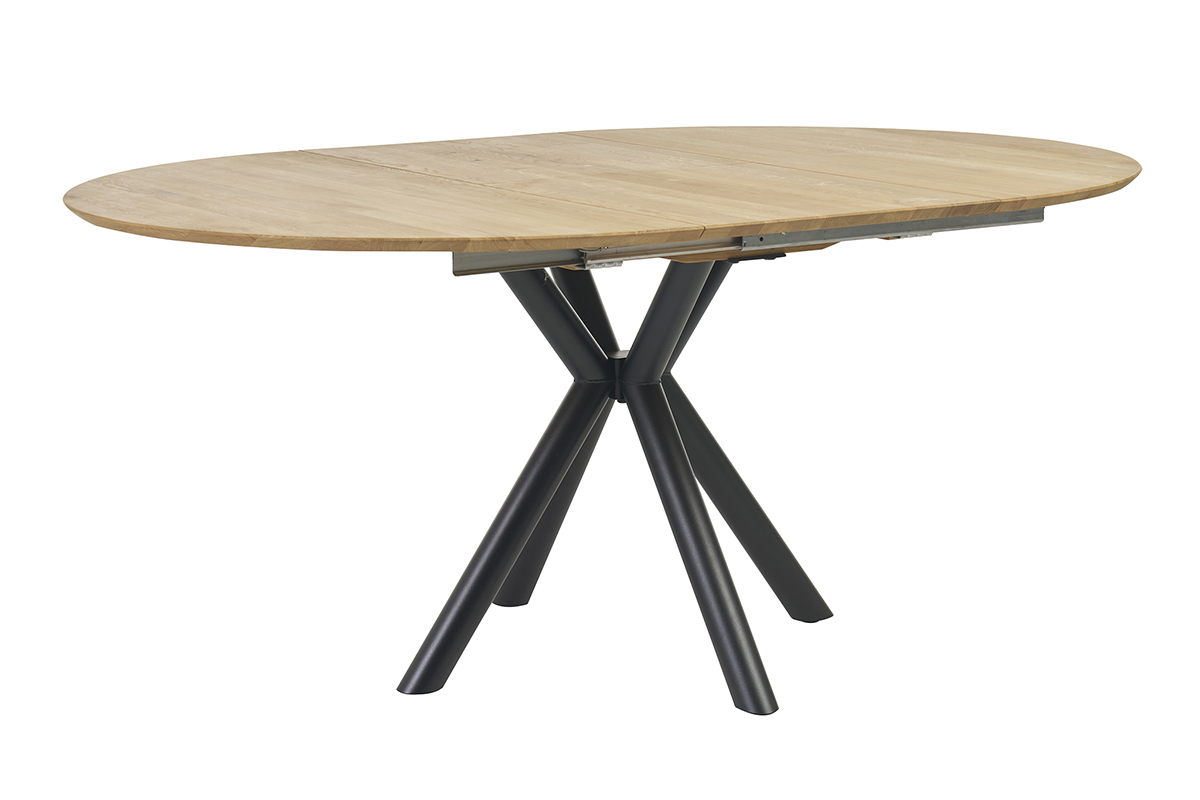 Table  manger ronde extensible en bois clair chne massif et mtal L120-170 cm OLGA