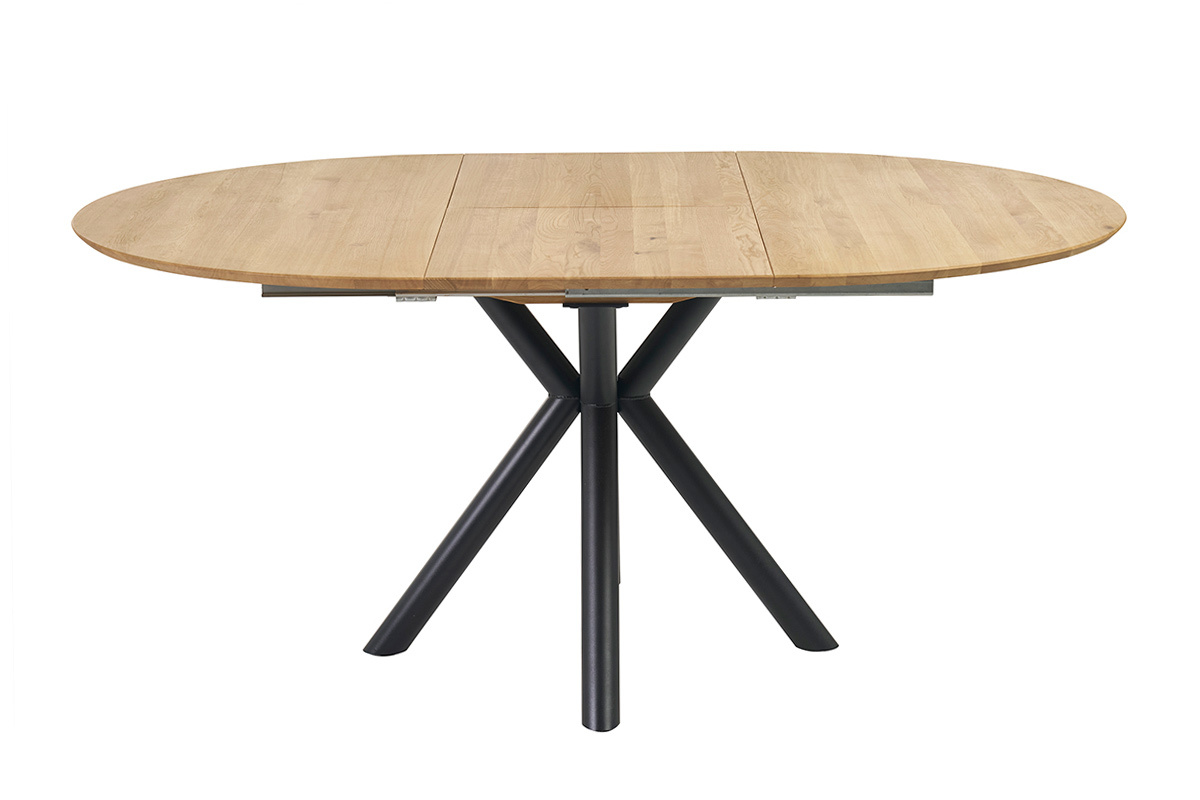 Table  manger ronde extensible en bois clair chne massif et mtal L120-170 cm OLGA
