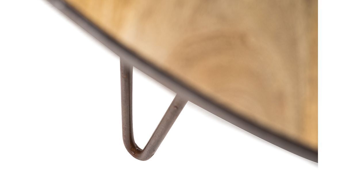 Table à manger ronde industrielle bois manguier massif et métal D125 cm ATELIER