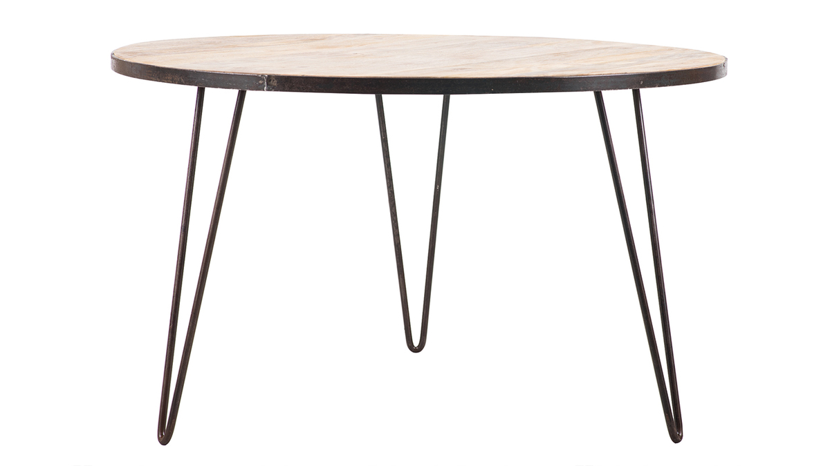 Table  manger ronde industrielle manguier massif et mtal D125 cm ATELIER