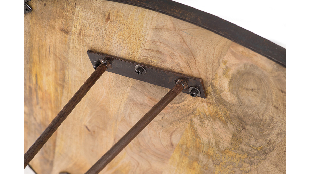 Table  manger ronde industrielle manguier massif et mtal D125 cm ATELIER