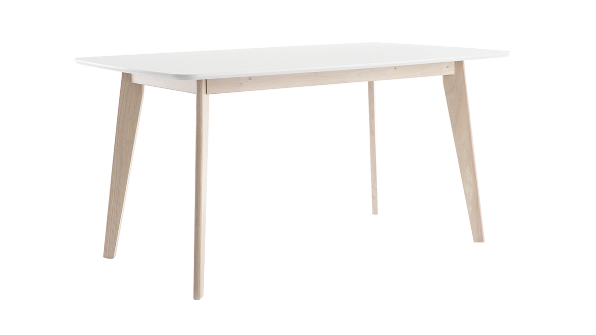 Table  manger scandinave blanc et bois clair rectangulaire L150 cm LEENA