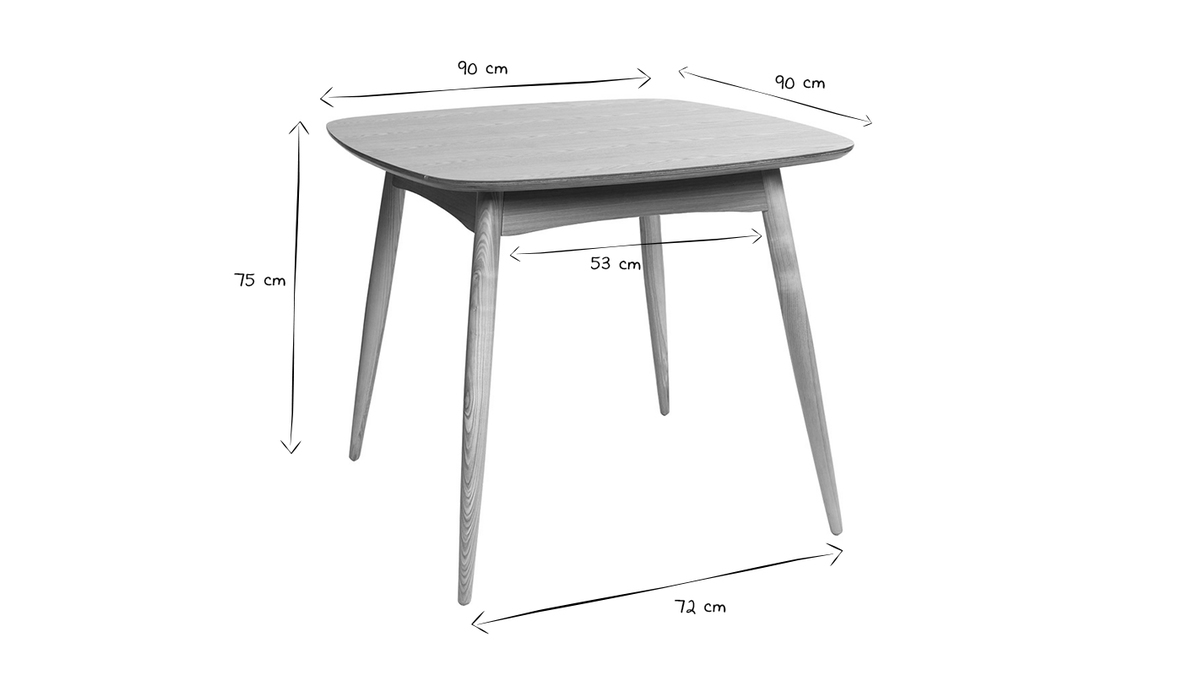 Table à manger scandinave carrée frêne naturel L90 cm BALTIK
