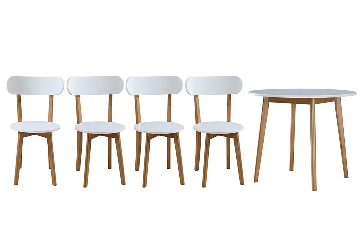 Table � manger scandinave et 4 chaises blanc et bois LEENA