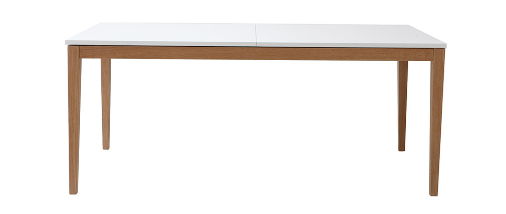 Table à manger scandinave extensible blanche pieds bois rectangulaire L180-260 cm DELAH
