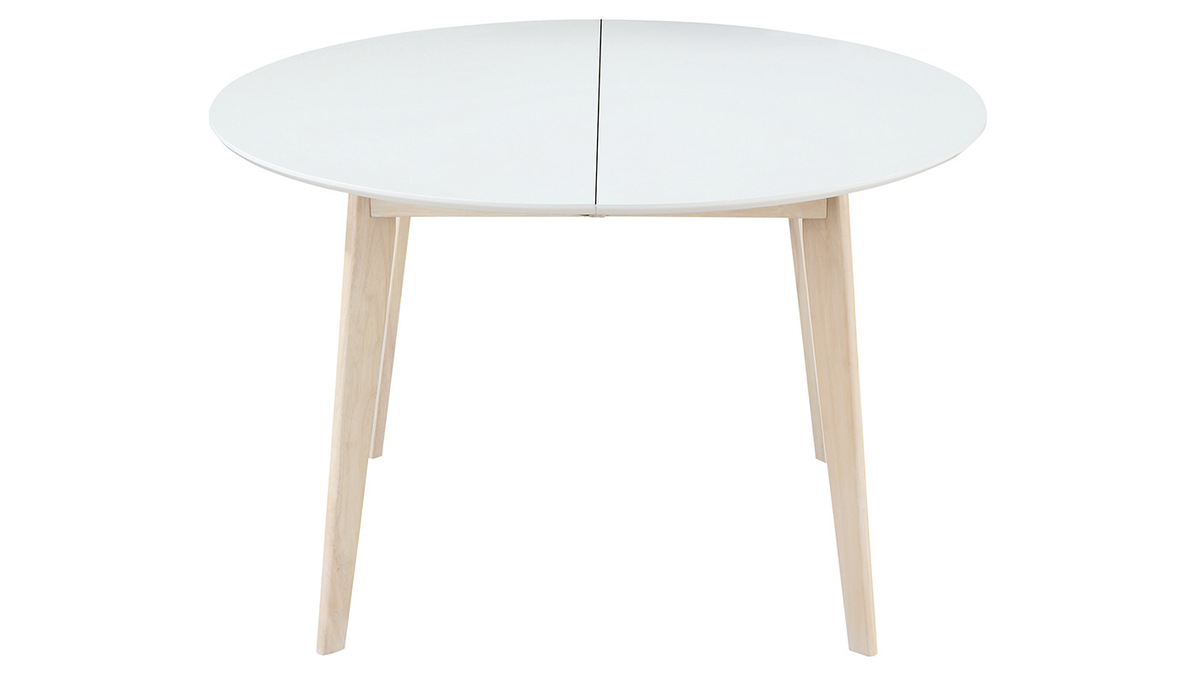 Table  manger scandinave ronde extensible blanc et bois L120-150 cm LEENA