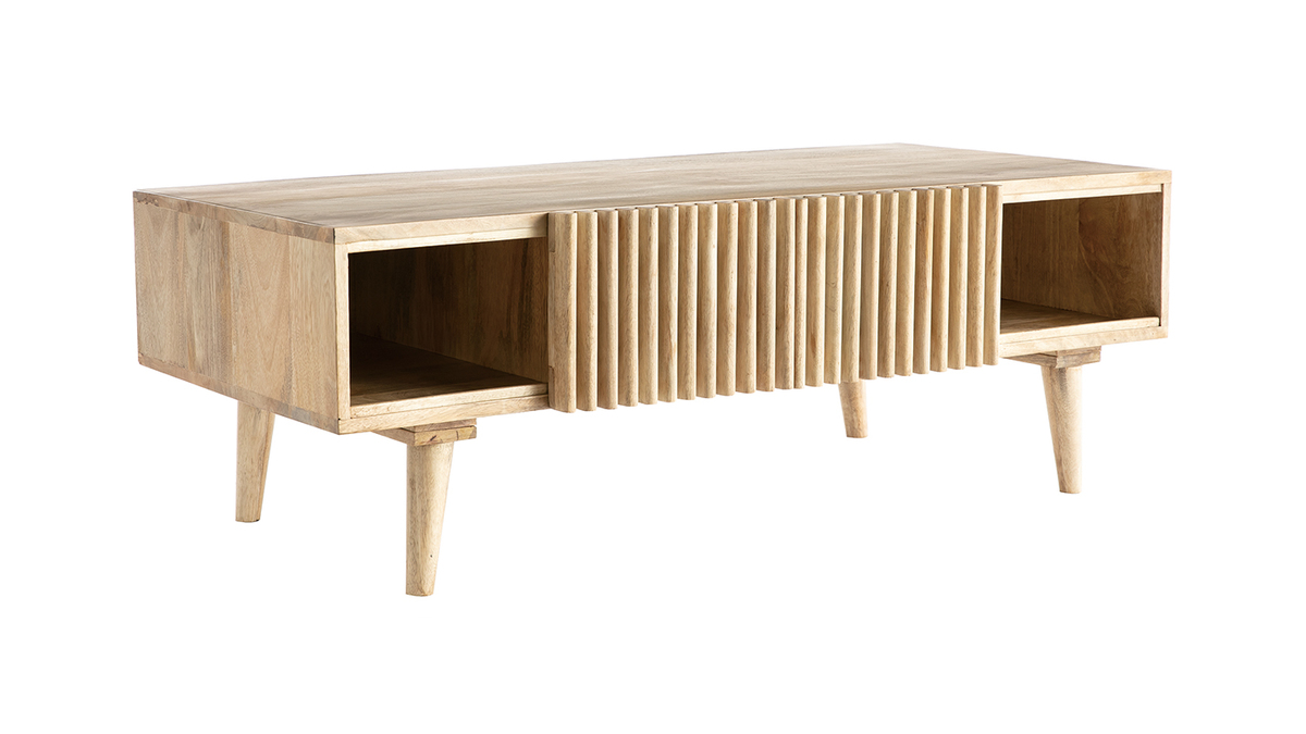 Table basse avec portes coulissantes bois clair manguier massif ALBA
