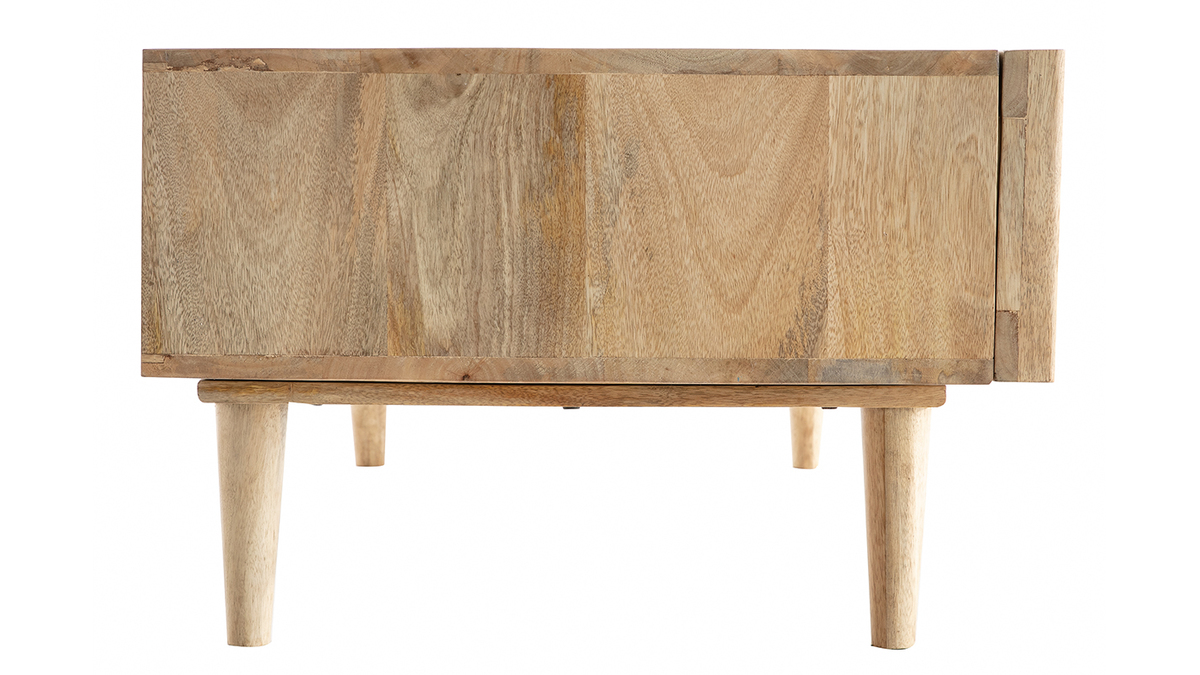 Table basse avec portes coulissantes bois clair manguier massif ALBA