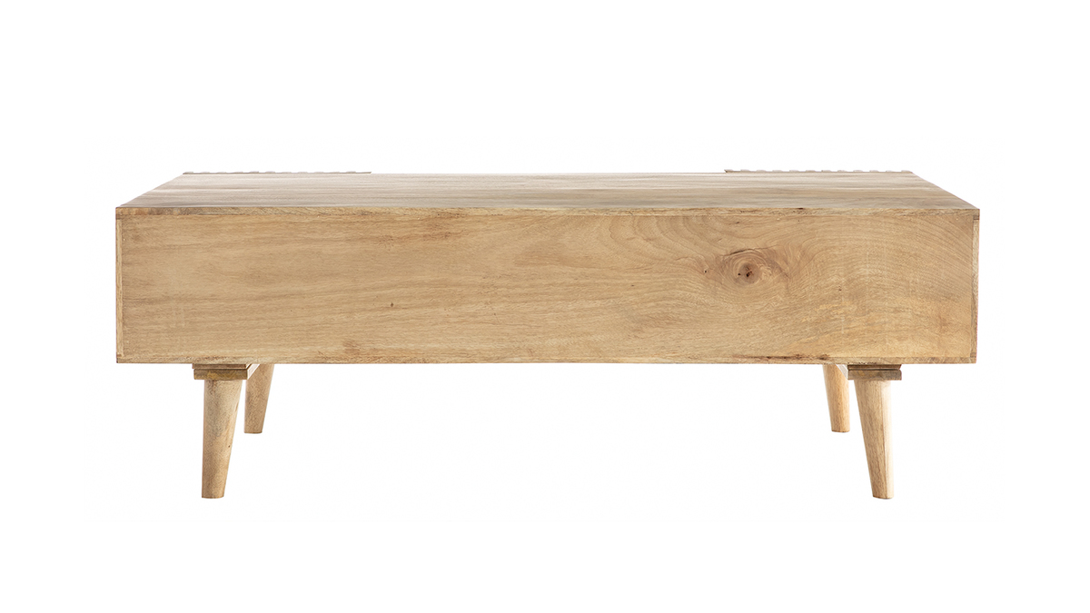 Table basse avec portes coulissantes bois clair manguier massif ALBA