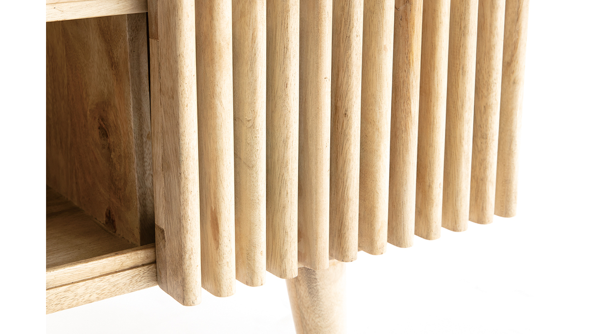 Table basse avec portes coulissantes bois clair manguier massif ALBA