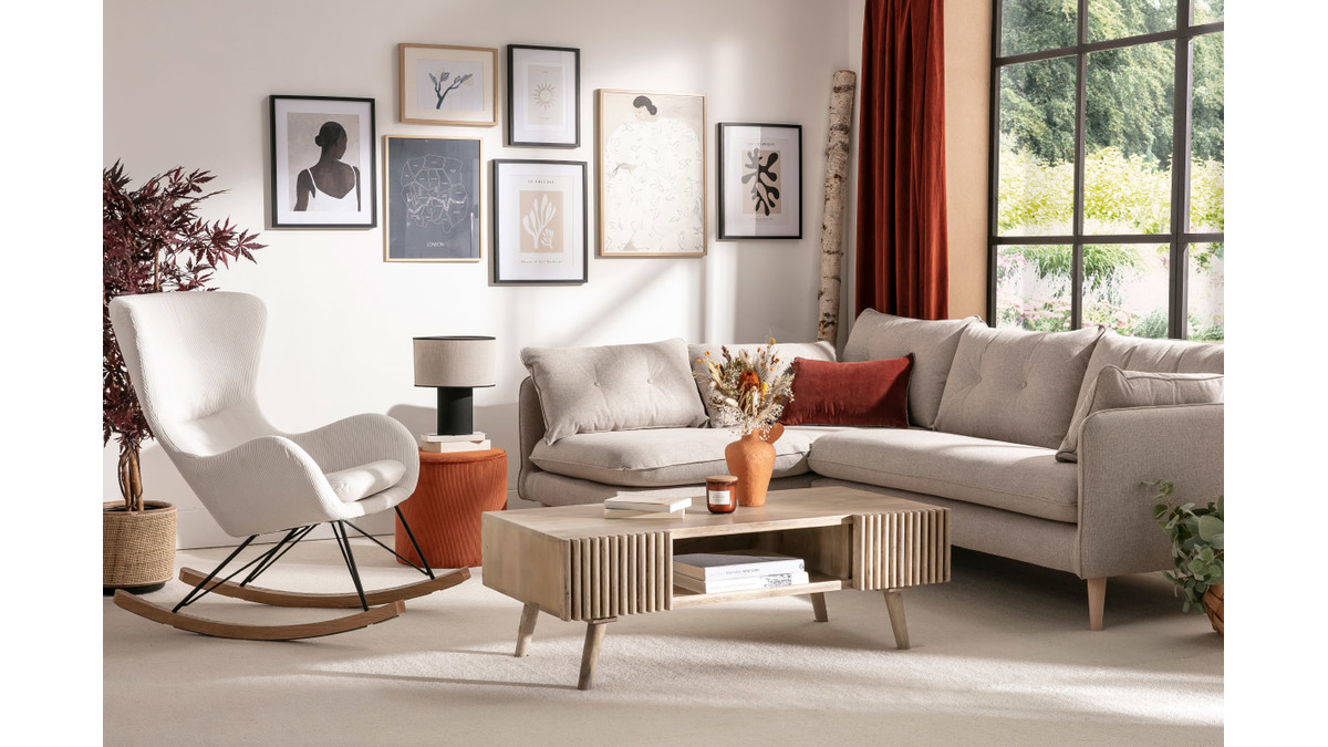 Table basse avec portes coulissantes bois clair manguier massif ALBA