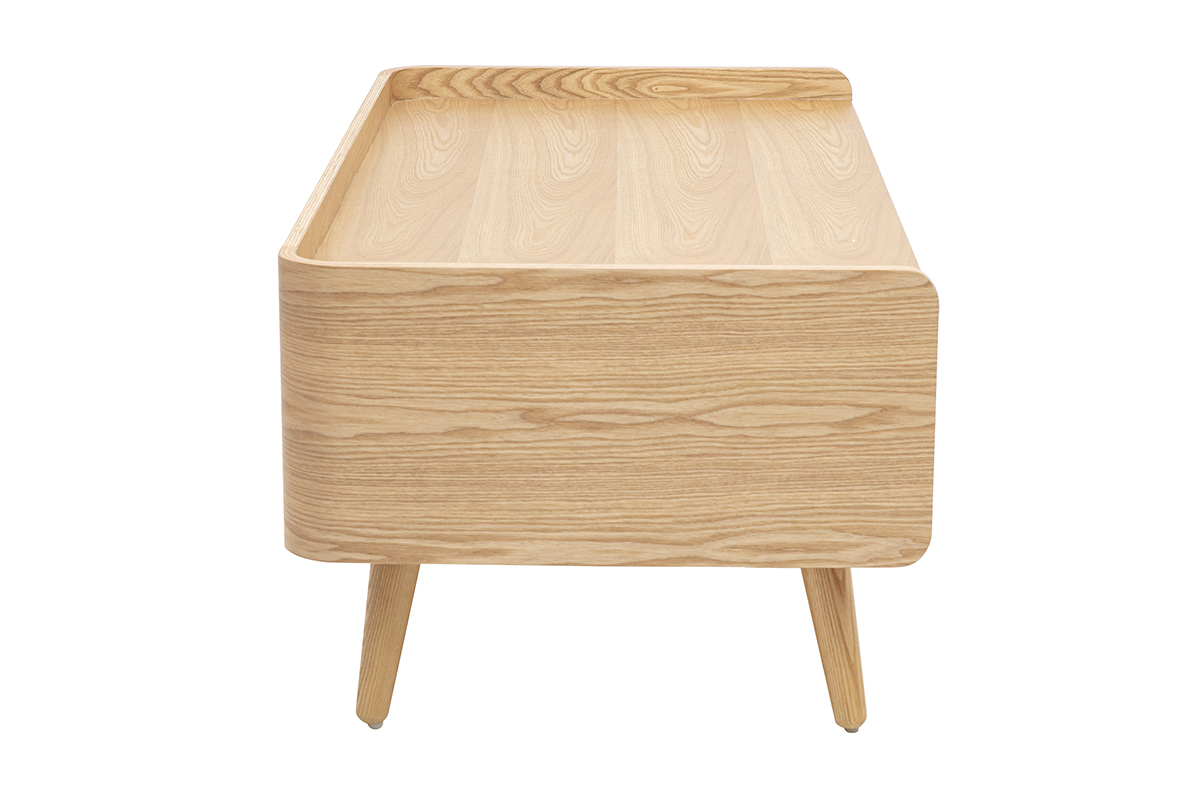 Table basse avec rangements en bois clair fr�ne et cannage rotin L120 cm ELSY