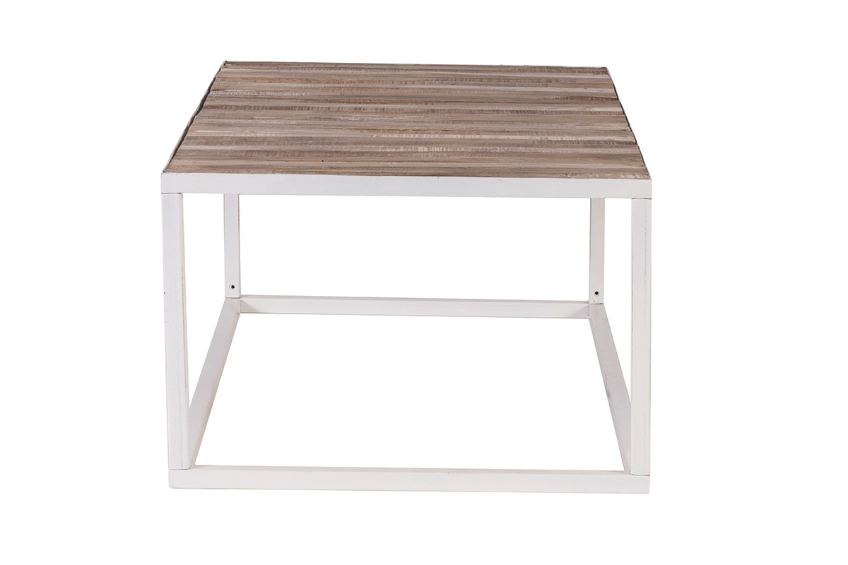 Table basse bois et m�tal blanc L100 cm ROCHELLE