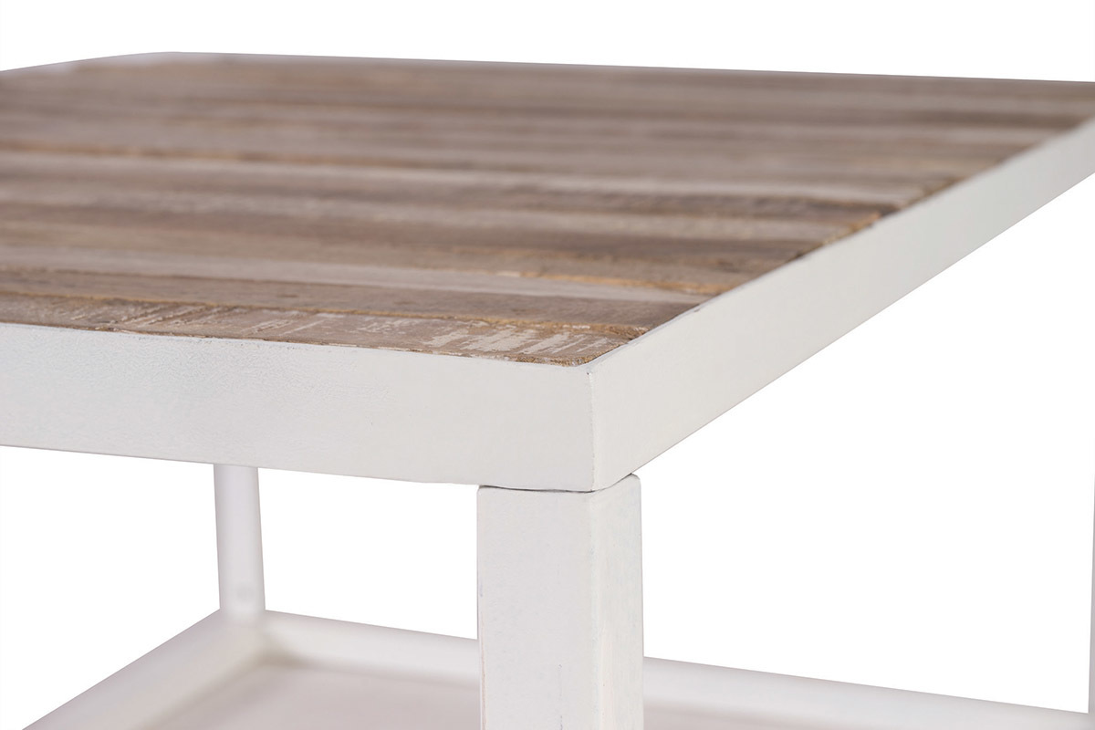 Table basse bois et m�tal blanc L100 cm ROCHELLE