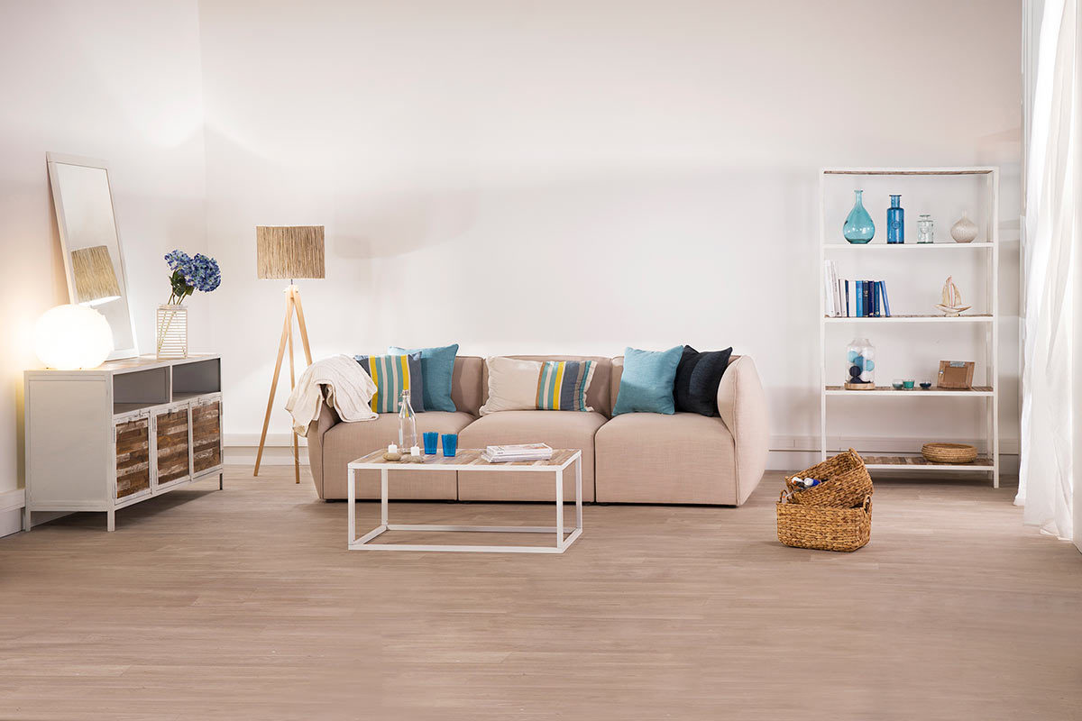 Table basse bois et m�tal blanc L100 cm ROCHELLE