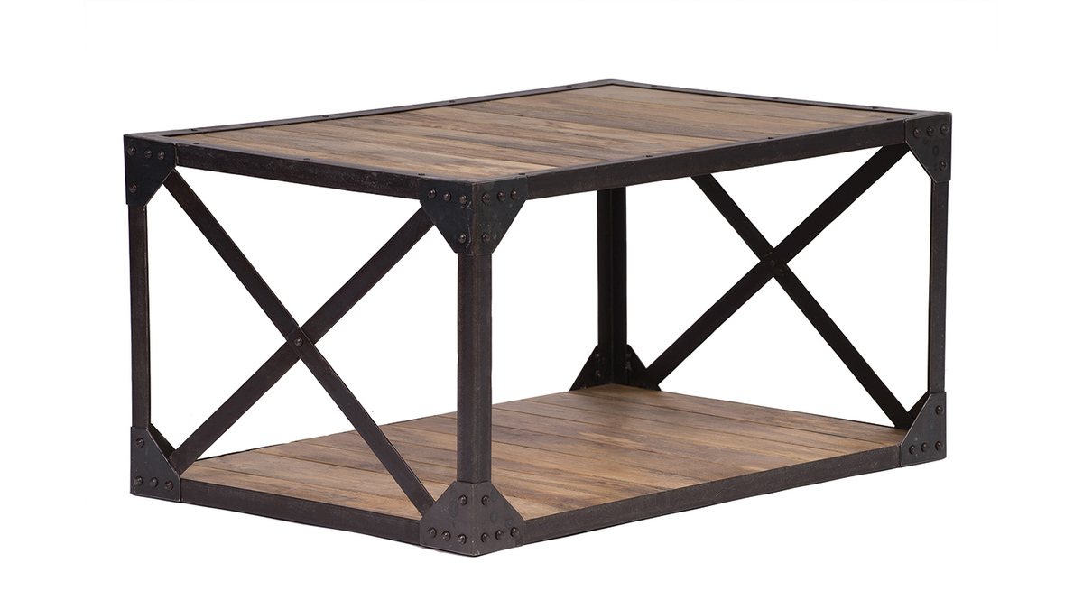 Table basse bois massif et métal industrielle ATELIER