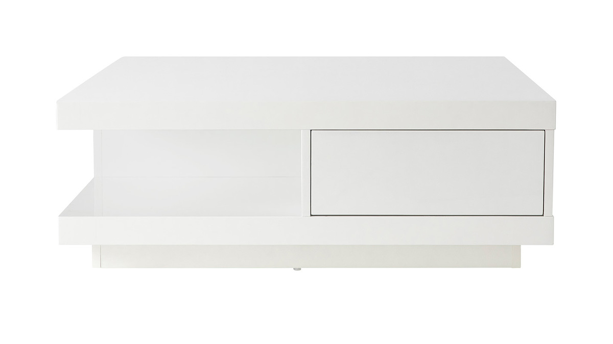 Table basse carrée avec rangements 2 tiroirs design blanc laquée L85 cm KARY