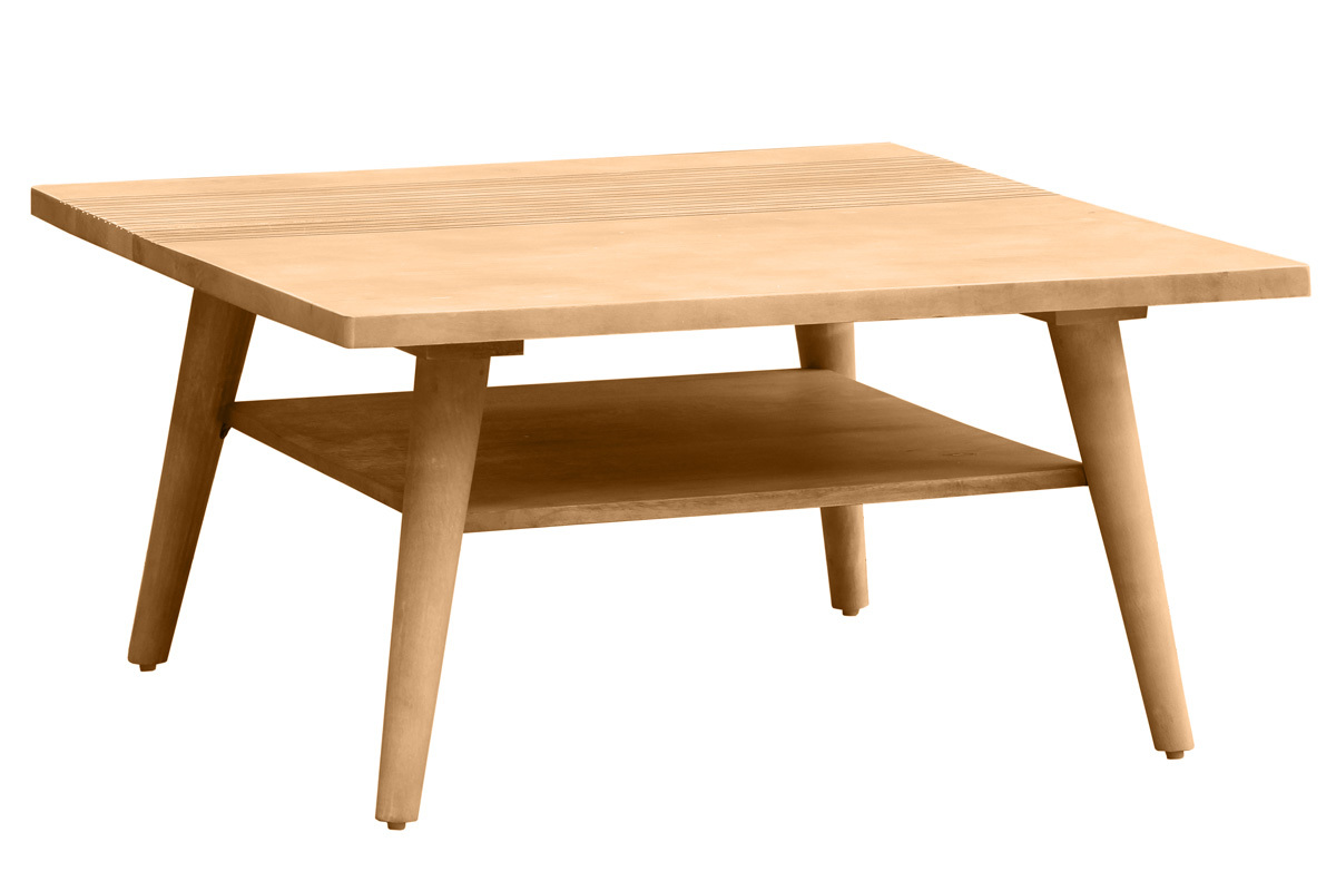 Table basse carrée bois manguier massif gravée L80 cm RUBIA