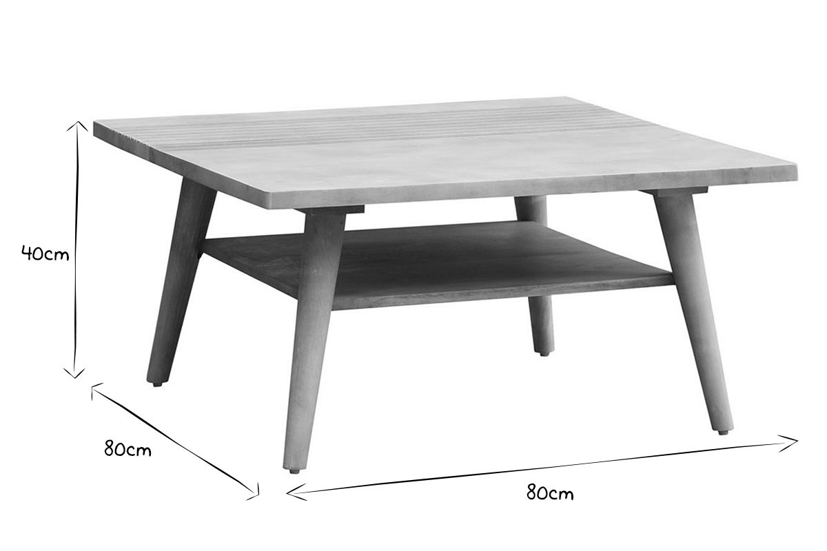 Table basse carrée bois manguier massif gravée L80 cm RUBIA