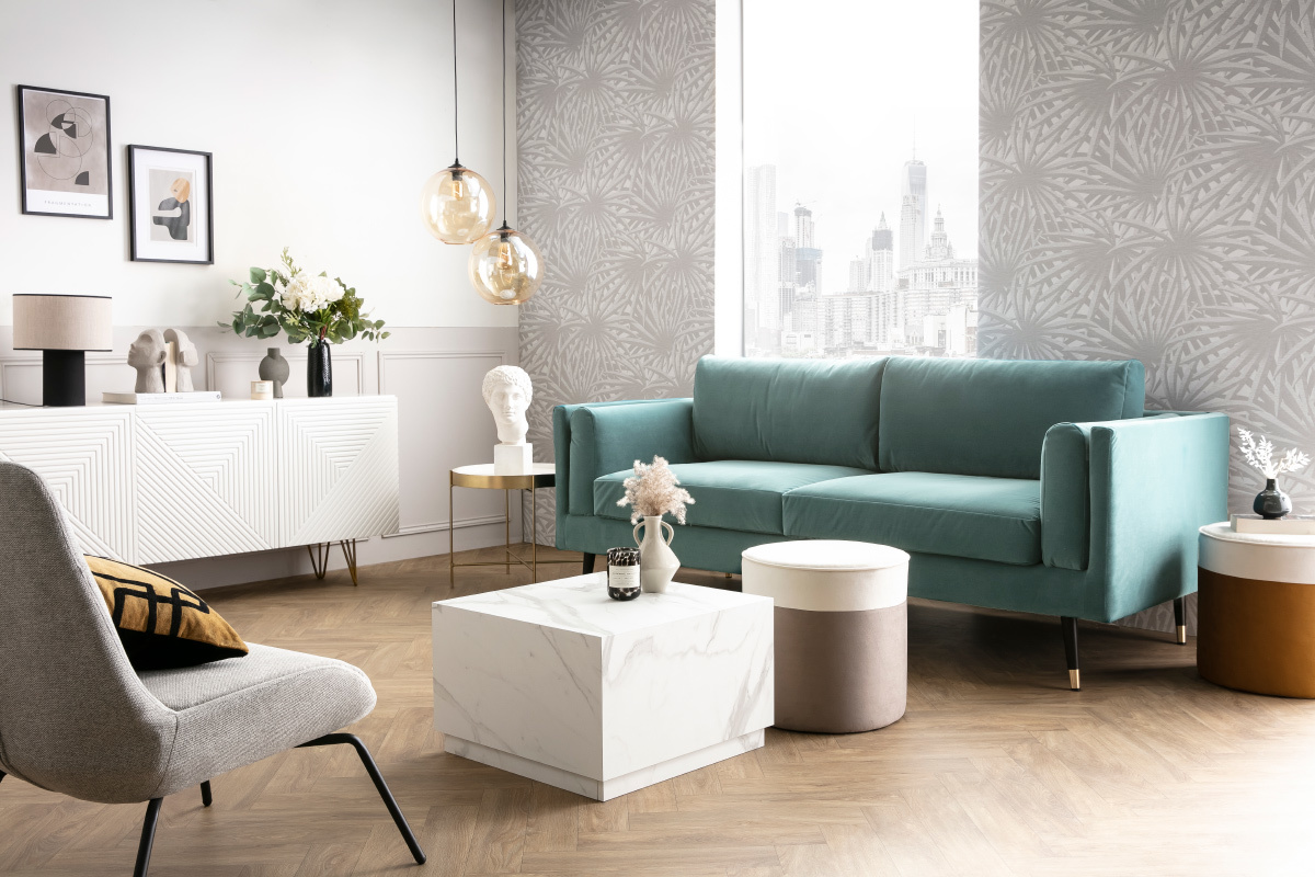 Table basse carr�e design effet marbre L56 cm SCENA