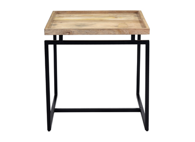 Table basse carr&eacute;e en manguier massif et m&eacute;tal noir L55 cm FRAME