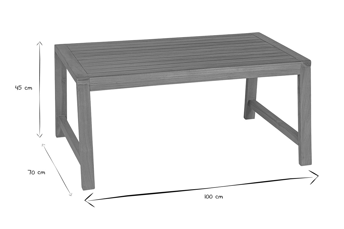 Table basse de jardin rectangulaire en bois teck massif L100 cm SUNDA