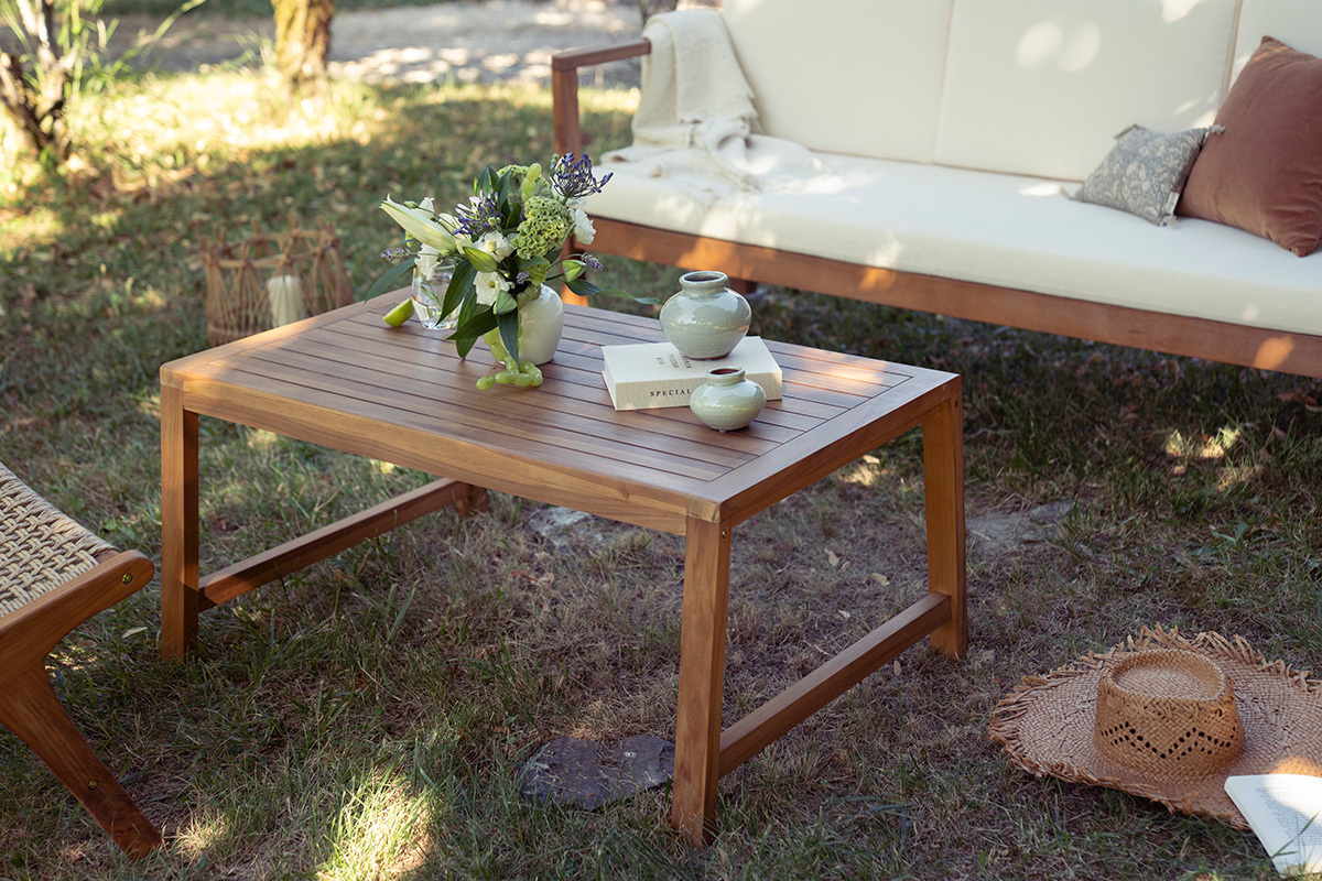 Table basse de jardin rectangulaire en bois teck massif L100 cm SUNDA