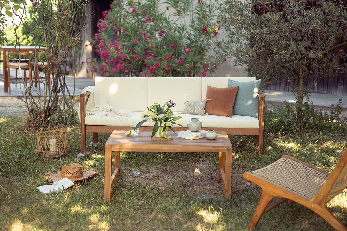 Table basse de jardin rectangulaire en bois teck massif L100 cm SUNDA