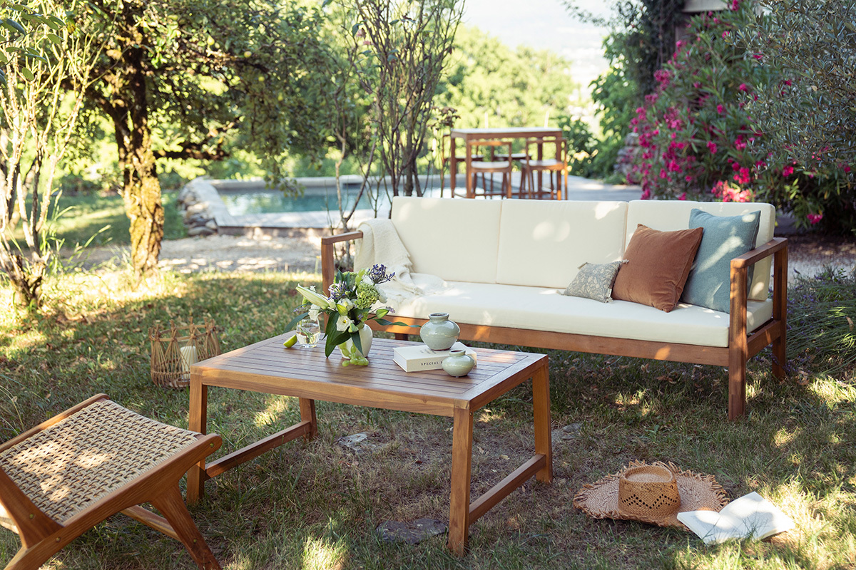 Table basse de jardin rectangulaire en bois teck massif L100 cm SUNDA