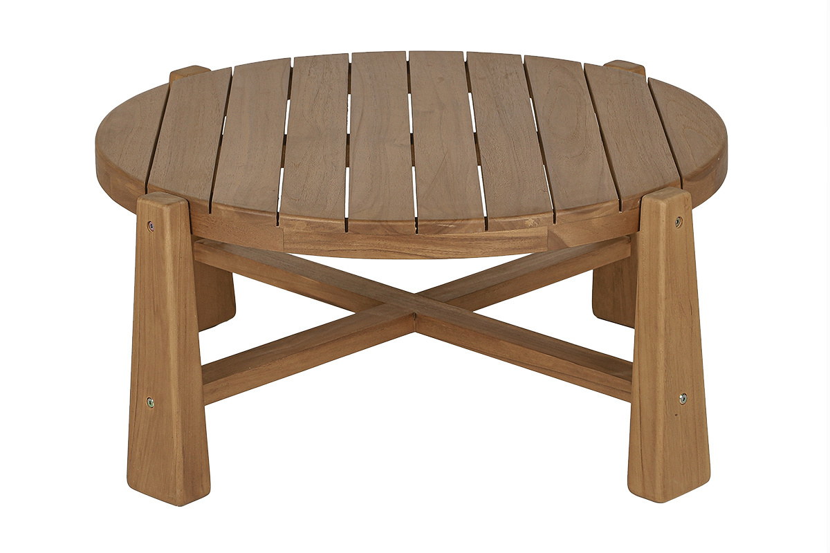 Table basse de jardin ronde en bois teck massif D82 cm CAROLINA