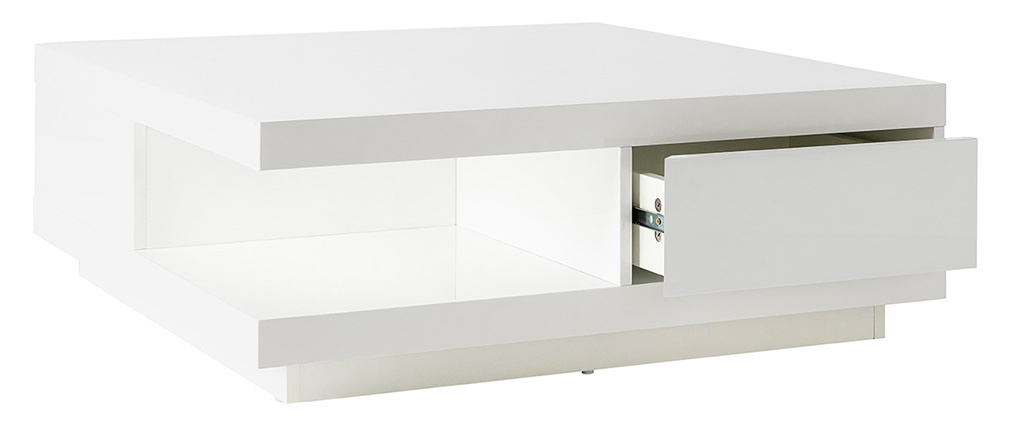 Table basse design 2 tiroirs blanche KARY