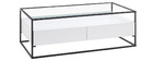 Table basse design avec plateau verre et tiroirs blancs FINN