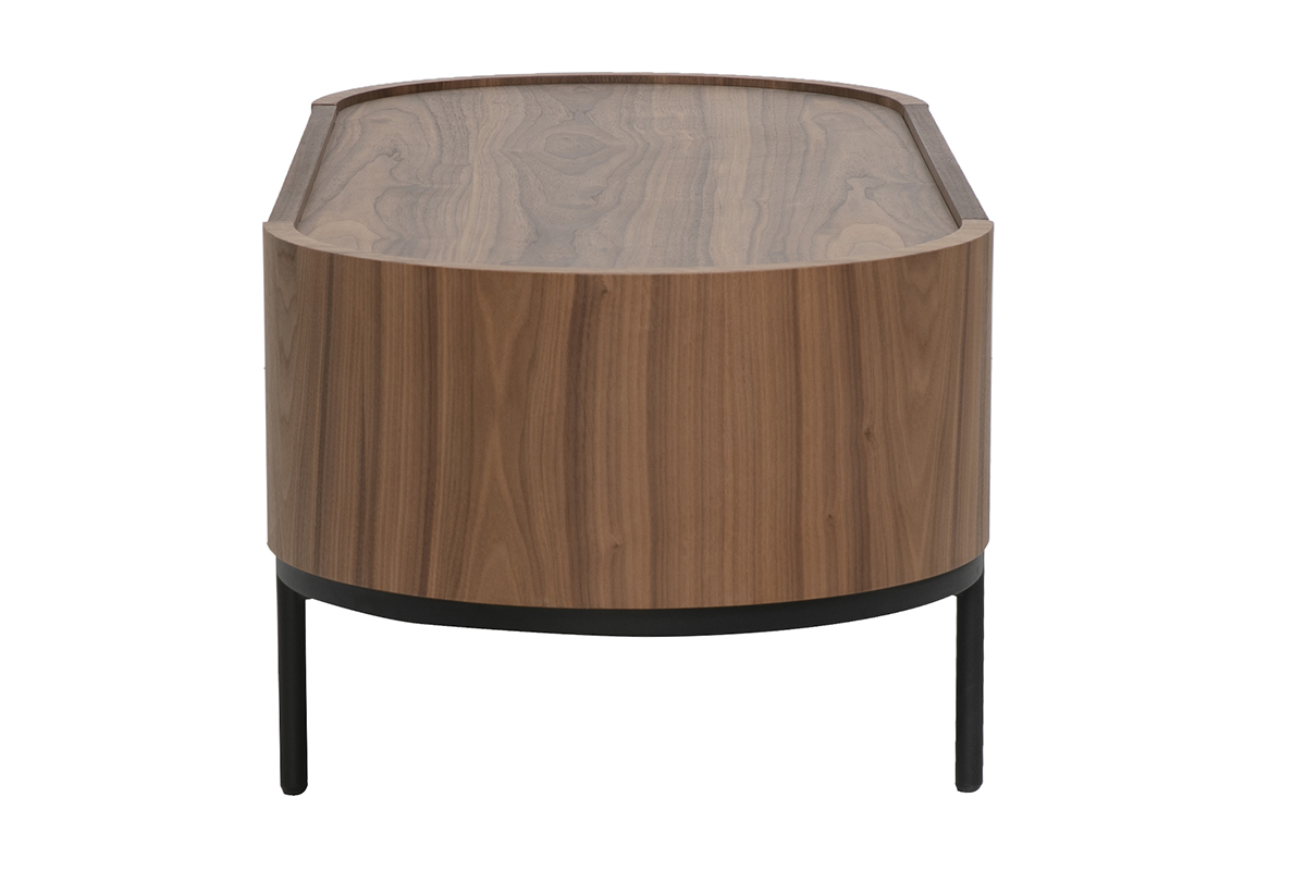 Table basse design bois fonc� noyer et m�tal noir avec rangement L120 cm SKYE