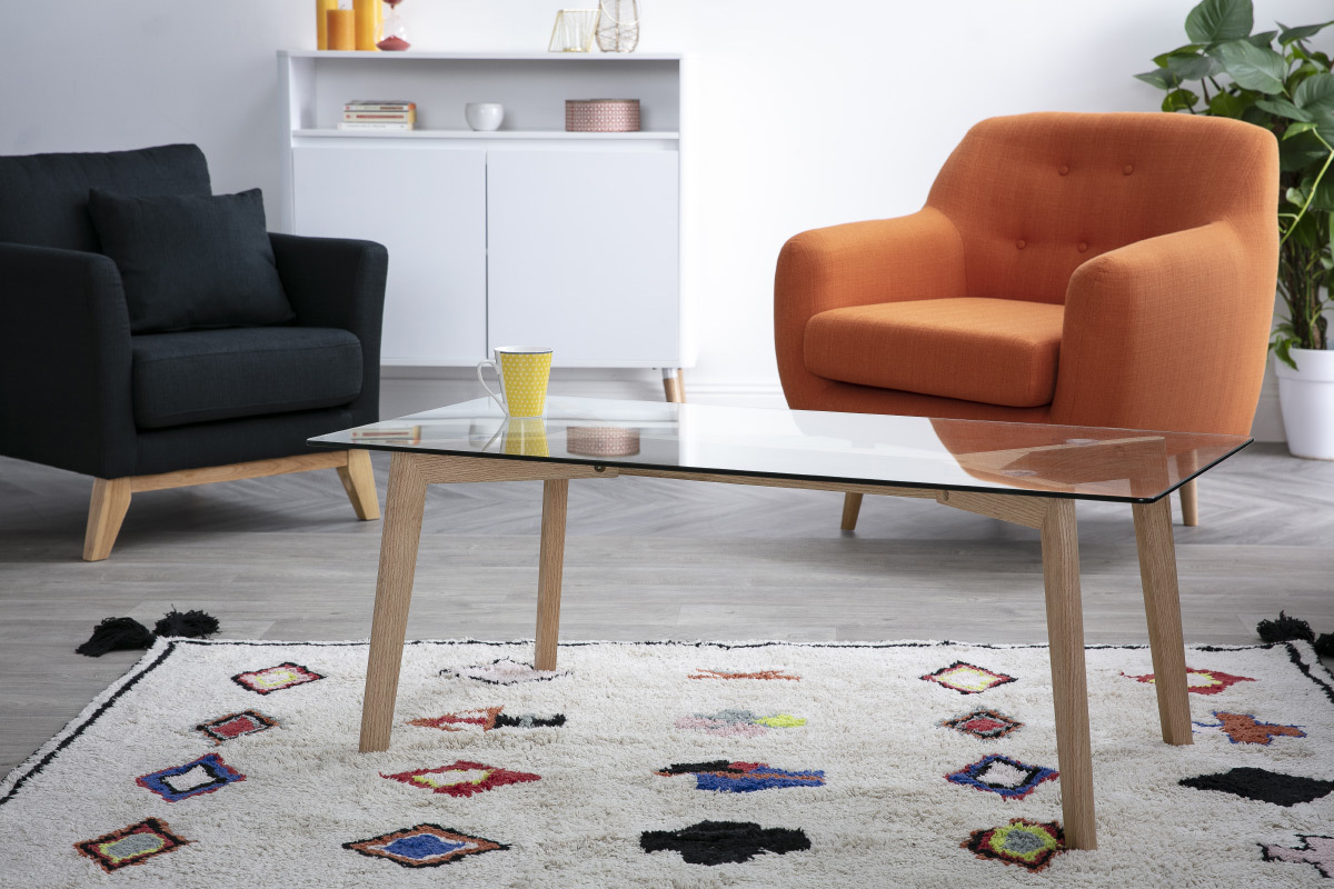 Table basse design contemporain verre et chne DAVOS