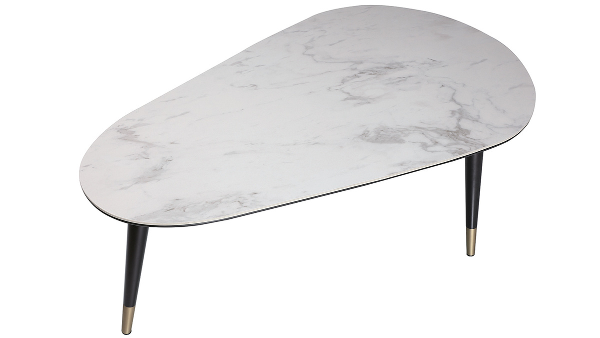 Table basse design effet marbre avec pieds bois et or ALLURE