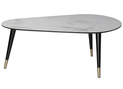 Table basse design effet marbre avec pieds bois et or ALLURE