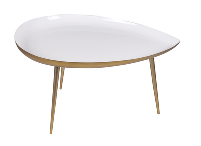 Table basse design en acier laqué blanc et doré L80 cm DROP