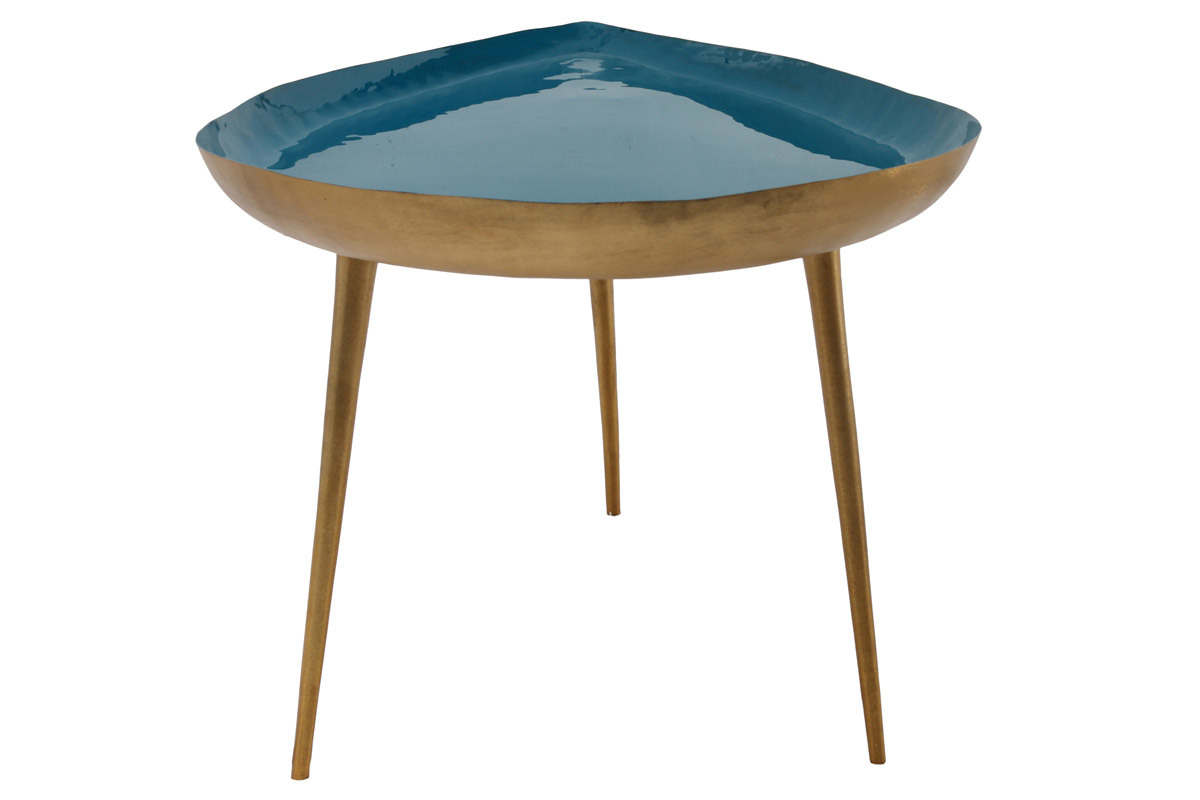 Table basse design en acier laqu� bleu canard 80 cm DROP