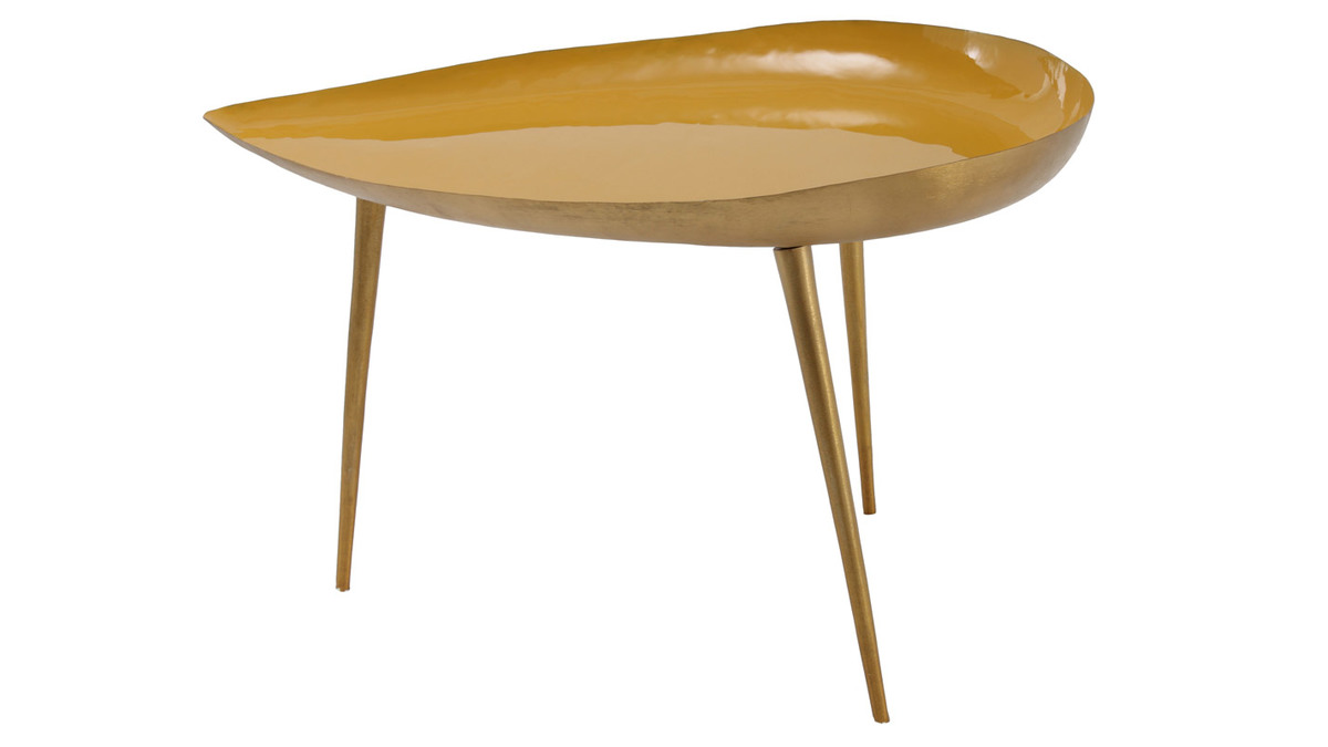 Table basse design en acier laqu jaune 80 cm DROP