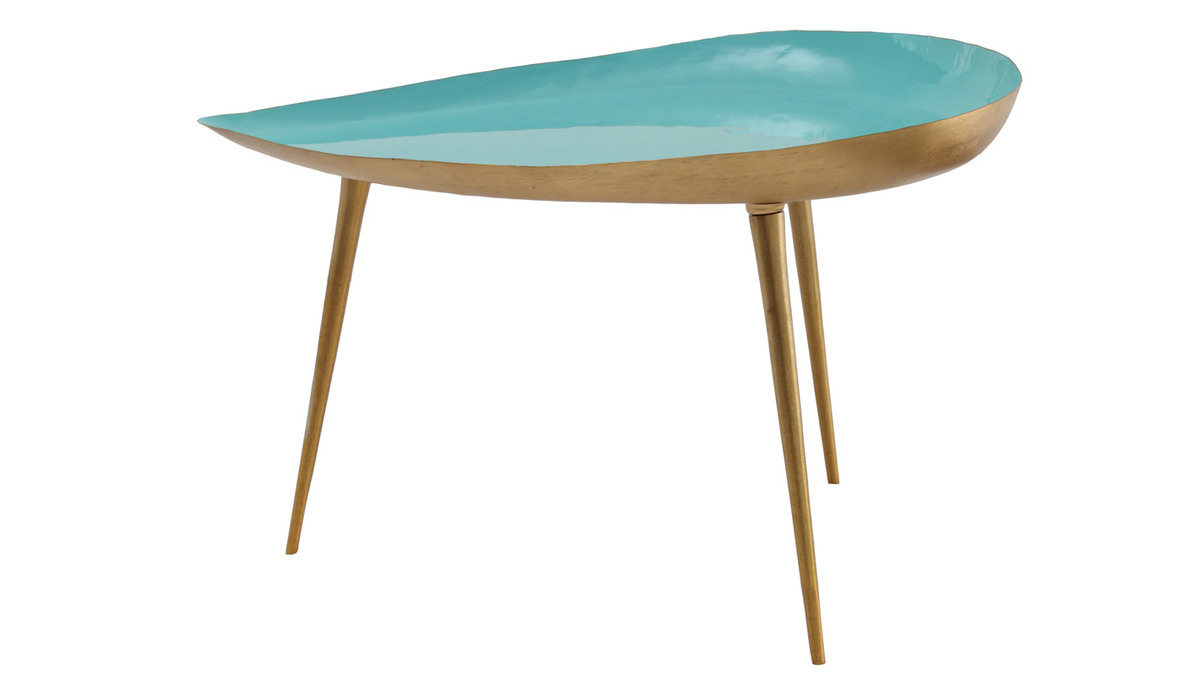 Table basse design en acier laqu vert d'eau 80 cm DROP
