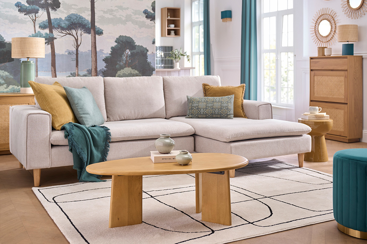 Table basse design en bois manguier massif L100 cm WONKA