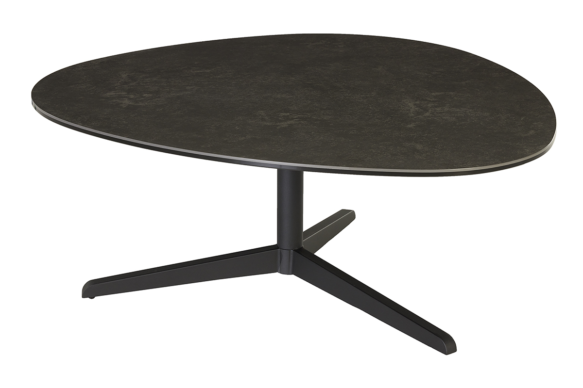 Table basse design en c�ramique noire et m�tal L100 cm LEWA